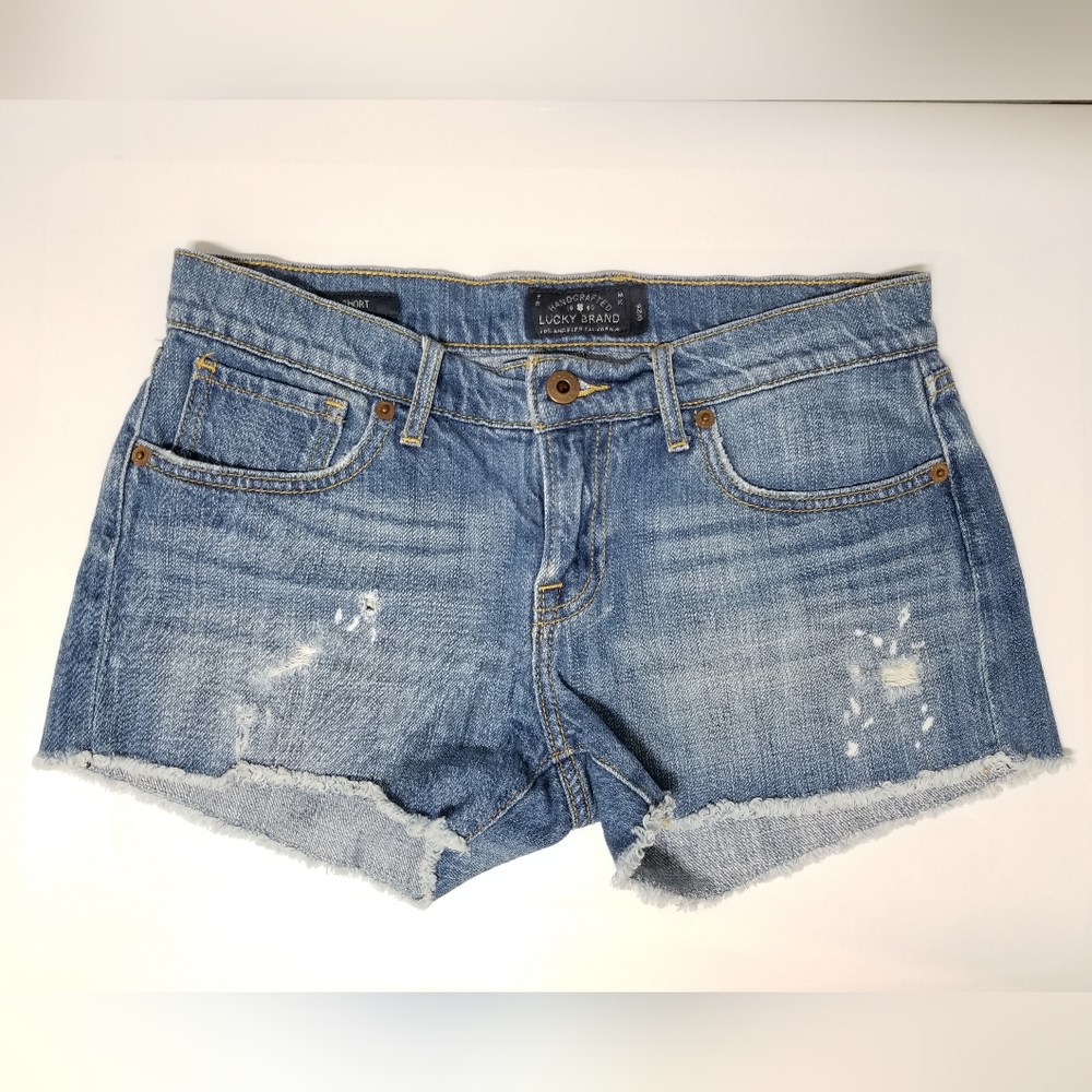 Lucky Brand Malibu Blue Denim Distressed Cut-off Jean Shorts 25 - Picture 4 of 14